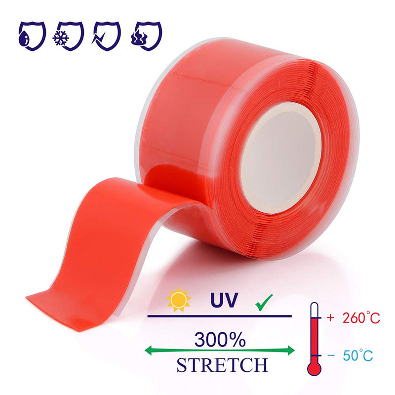 Self-Fusing Silicone Tape Fusion Repair Tape Self-Adhesive for Leak Seal Repair Electrical Insulation Tape Heat Resist & Waterproof Airtight Tape Multi-Purpose Soft Rubber Strip 3mx25mmx0.5mm Red