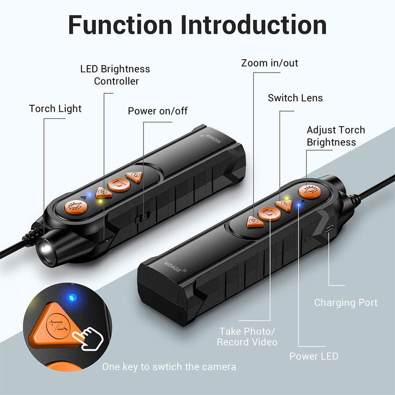 0.19inch Dual Lens Wireless Endoscope NIDAGE 5.0mm Automotive Snake Camera for Android iPhone Smartphone Tablet Waterproof WiFi Borescope Industiral Inspection Camera with 7 LEDs for Sewer Pipe 11.5FT