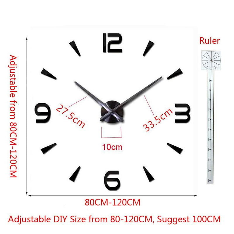 FASHION in THE CITY 3D DIY Wall Clock Creative Design Mirror Surface Wall Decorative Sticker Watches (Black) Black