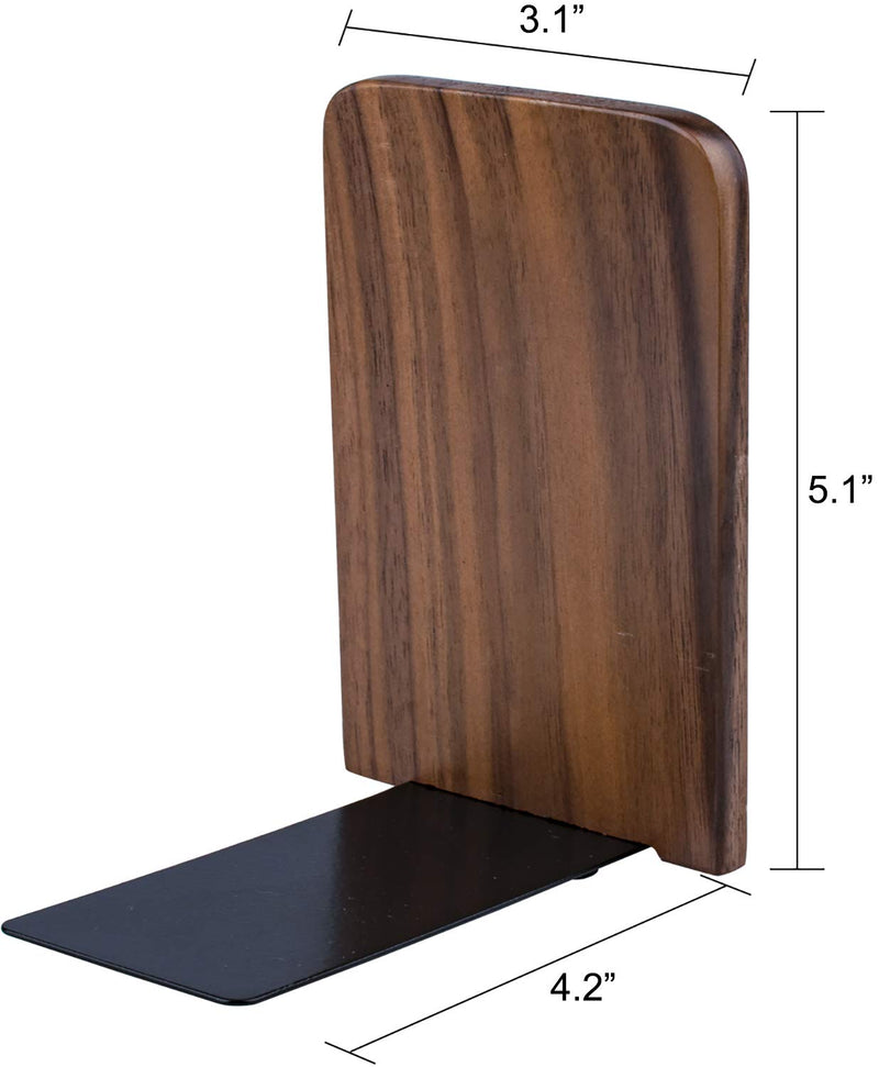 Nicunom 2 Pairs/4 Pieces Wood Bookends, Non Skid Black Walnut Book Stand for Home Office School, L-Shaped Book Ends Perfect for Books, DVD's, CD's, Video Games