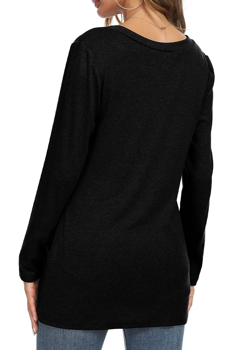 NILOUFO Womens Long Sleeve T Shirts Cute Casual Blouses Twist Knot Tunic Tops Small Black