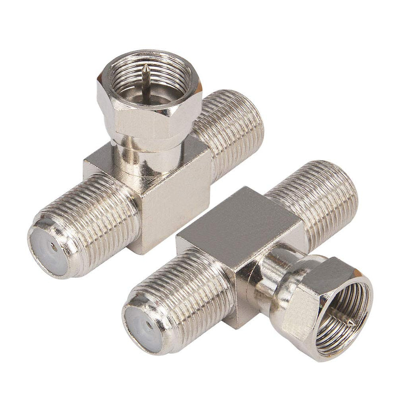 Kaunosta F-Type RG6 Coaxial Cable Connector Splitter Combiner 3 Way T-Shape F Male to Dual Female Coax Adapter for Satellite TV MATV CCTV and Related Consumer Television Products 2pcs
