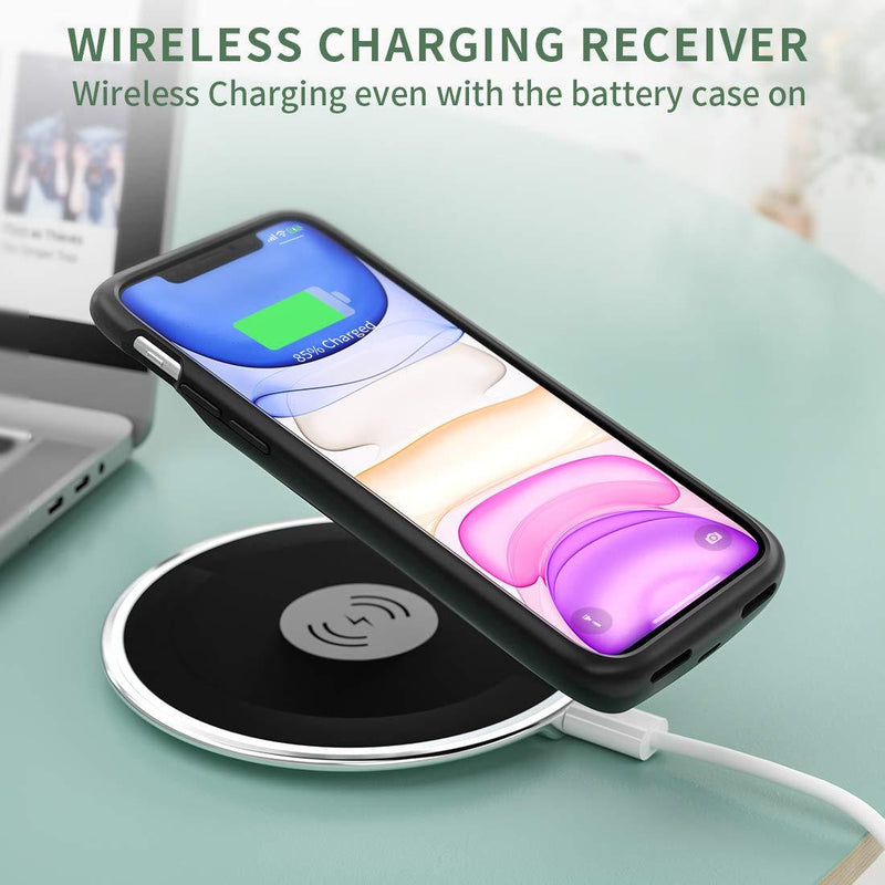 NEWDERY Battery Case for iPhone 11 Qi Wireless Charging Compatible, 5000mAh Extended Battery Pack Rechargeable Protective Charger Case for iPhone 11 (6.1 inches) Black