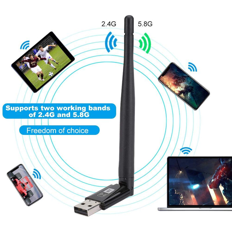 ASHATA Wireless Network Adapter, RTL8821CU 600M Free Drive Dual Band PC Wireless LAN Card for USB Bluetooth Adapter