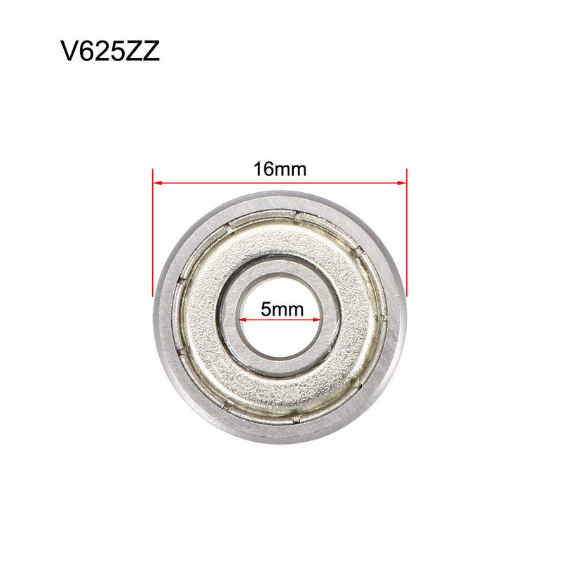uxcell V625ZZ Deep V Groove Guide Ball Bearings 5mmx16mmx5mm Double Metal Shielded (GCr15) Chrome Steel Bearings 10pcs