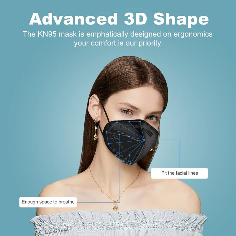 YOTU 30 Pcs Kn95 Face Mask Black,5-ply Cup Dust Mask,Breathable & Comfortable,Filter Efficiency ≥95%,Individually Wrapped (Black-30pcs) Black-30pcs