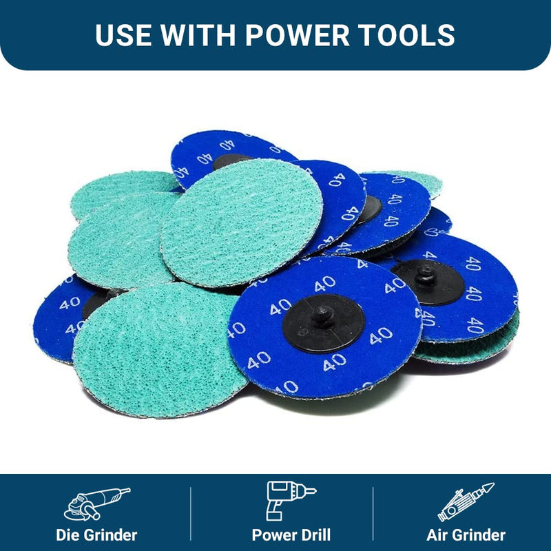 Benchmark Abrasives 3" Green Zirconia Quick Change Sanding Discs with a Male R-Type Backing Pad 36 Grit - 25 Pack