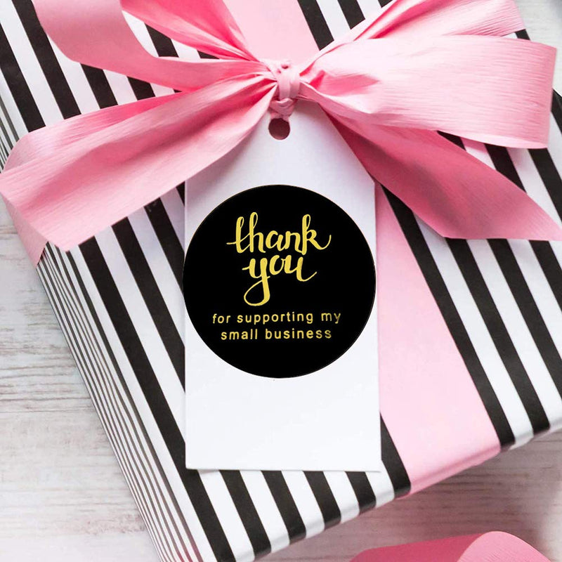 AYSOW 2 inch Thank You for Supporting My Small Business Stickers Labels Golden Font Round 500 Labels Per Roll for Business Owners, Online Retailers, Shops to Use on Bags, Boxes and Envelope Black