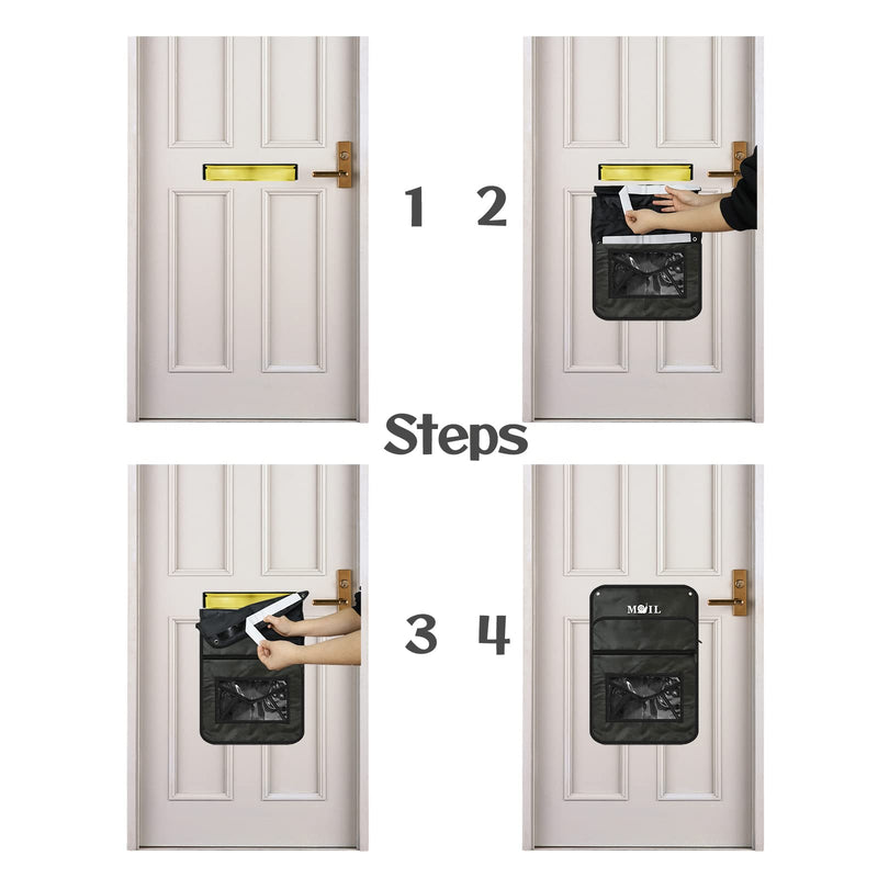 Mail Slot Catcher for Door, Mail Holder Indoor, Black Post Organizer Bag for Letterbox, Space Saving, No Tools and Screws Needed, Suitable for Home, Office, and Garage, Mother's Day Gift