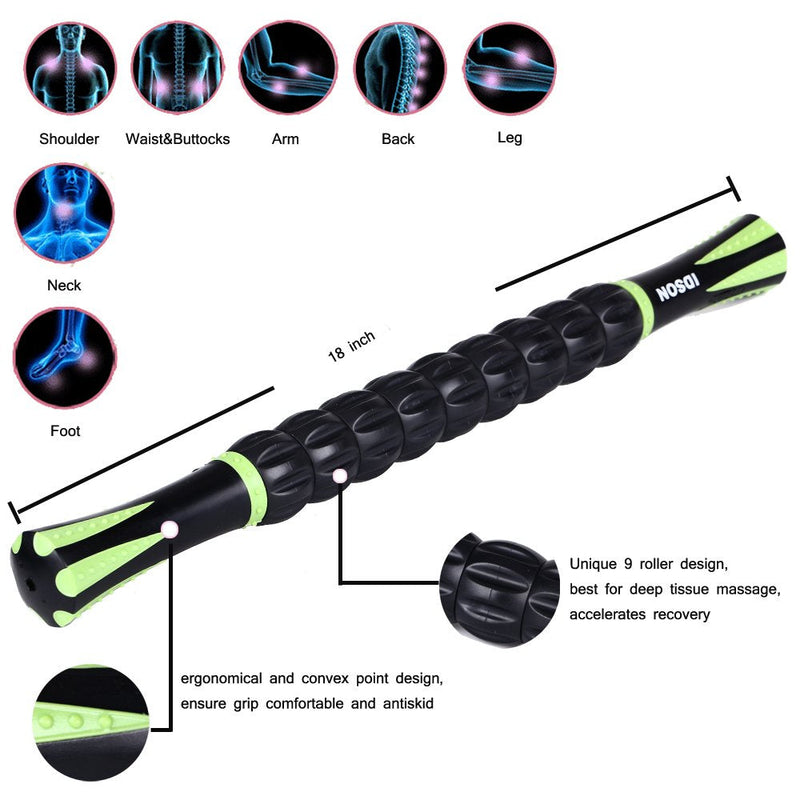 Idson Muscle Roller Stick for Athletes- Body Massage Sticks Tools-Muscle Roller Massager for Relief Muscle Soreness,Cramping and Tightness,Help Legs and Back Recovery,Black Green