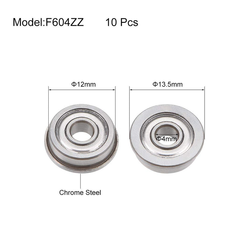 uxcell F604ZZ Flanged Ball Bearing 4x12x4mm Shielded Chrome Steel Bearings 10pcs