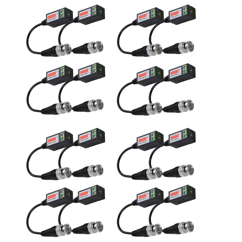 Passive Video Balun Connectors 8 Pairs Cat5 HD Mini CCTV BNC Video Balun Transceiver Cable with Lighting Protection and Coax BNC Connector to RJ45 Terminal for CCTV Surveillance Camera Systems