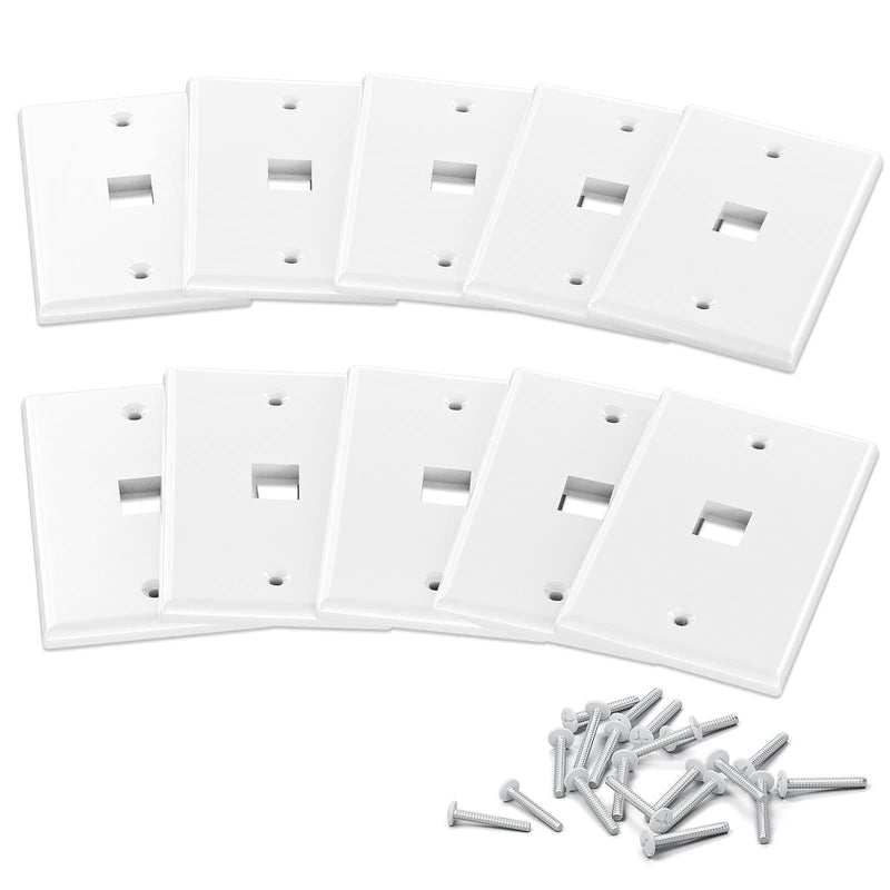 iwillink 1 Port Keystone Jack Wall Plate 10-Pack, Low Profile Ethernet Wall Plate Single Gang Wall Plates for Keystone Jack, White 1-Port