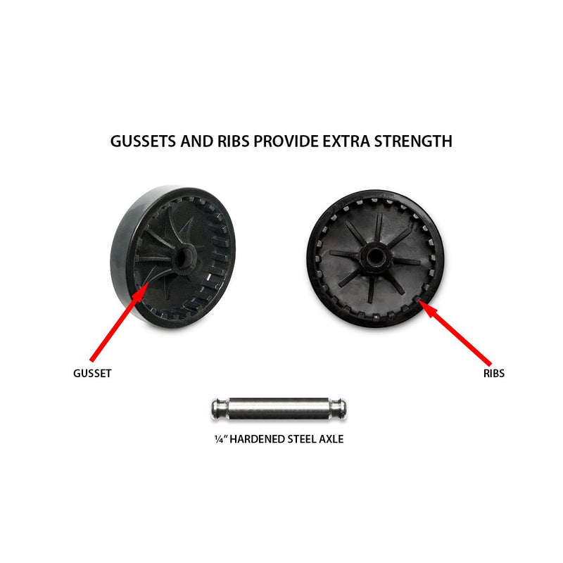 2" Wheel Diameter | Black Nylon Swivel Hooded Samson Twin Wheel Caster with Brake | and 1/4-20 x 1/2" Threaded Stem | Swivel Radius of 2-1/8" | 4 Pack by Outwater