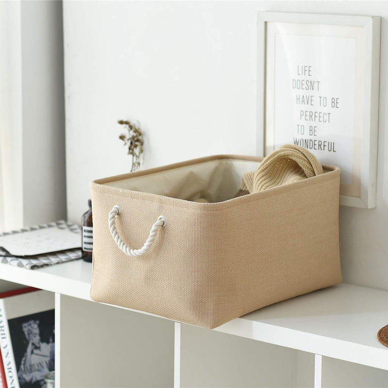 TheWarmHome Storage Basket Decorative Storage Basket Closet Basket with Handles Dog Toy Basket Cloth Baskets for Storage Rectangular Storage Basket (Beige, 17.7L×13.8W×9.8H) Beige Extra Large - 1 Pack