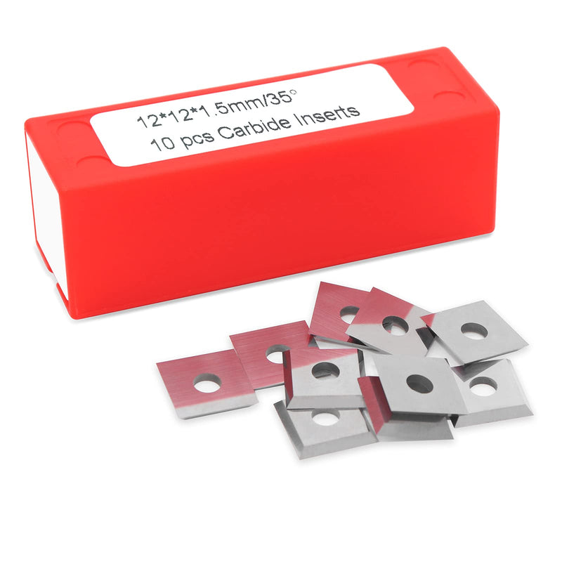 BINSTAK 12mm Square Corners Carbide Inserts 4 Edges (12mm lengthX12mm widthX1.5mm thick-35 Degree Cutting Angle), Pack of 10, Straight-Hole