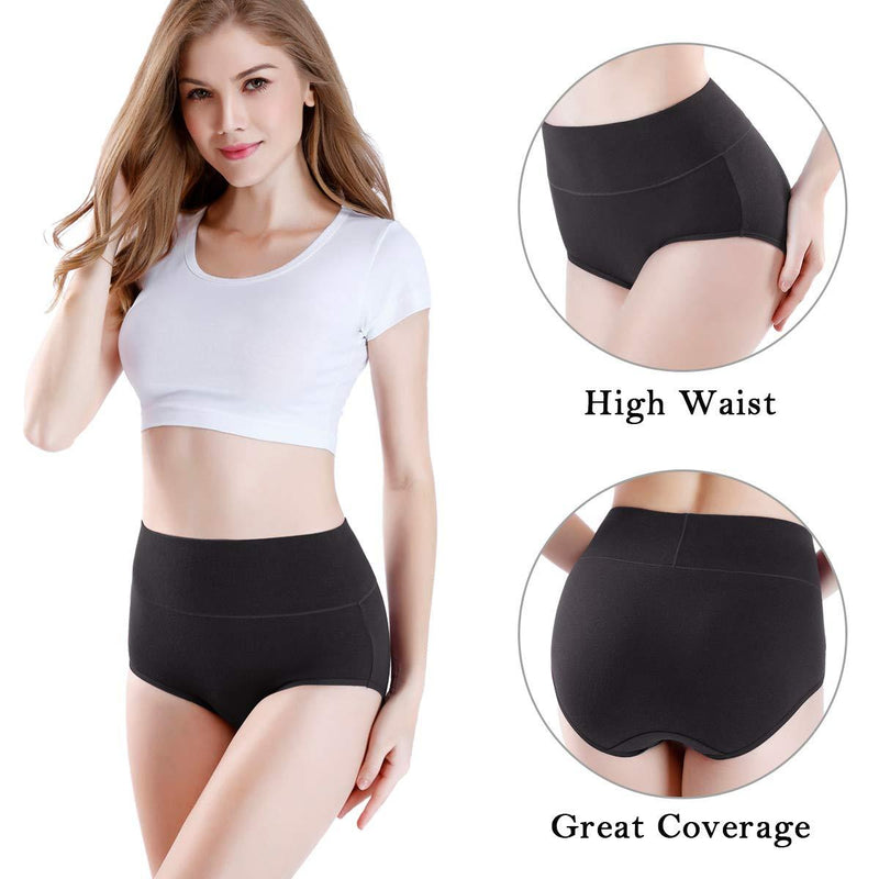 wirarpa Women's High Waisted Cotton Underwear Ladies Soft Full Briefs Panties Multipack X-Small Black Beige-4 Pack