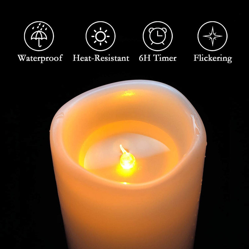 Homemory 6" x 4" Waterproof Outdoor Flameless Candles - Battery Operated Flickering LED Pillar Candles for Indoor Outdoor Lanterns, Long Lasting, Large, Set of 2 4"x 6"