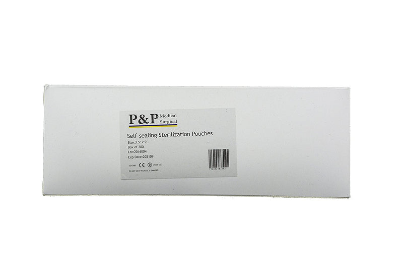 Sterilization Pouches 3.5”x9” Self-Sealing Autoclave Bags with Indicators for Professional Surgical Instrument Cleaning by P&P MEDICAL SURGICAL Box of 200