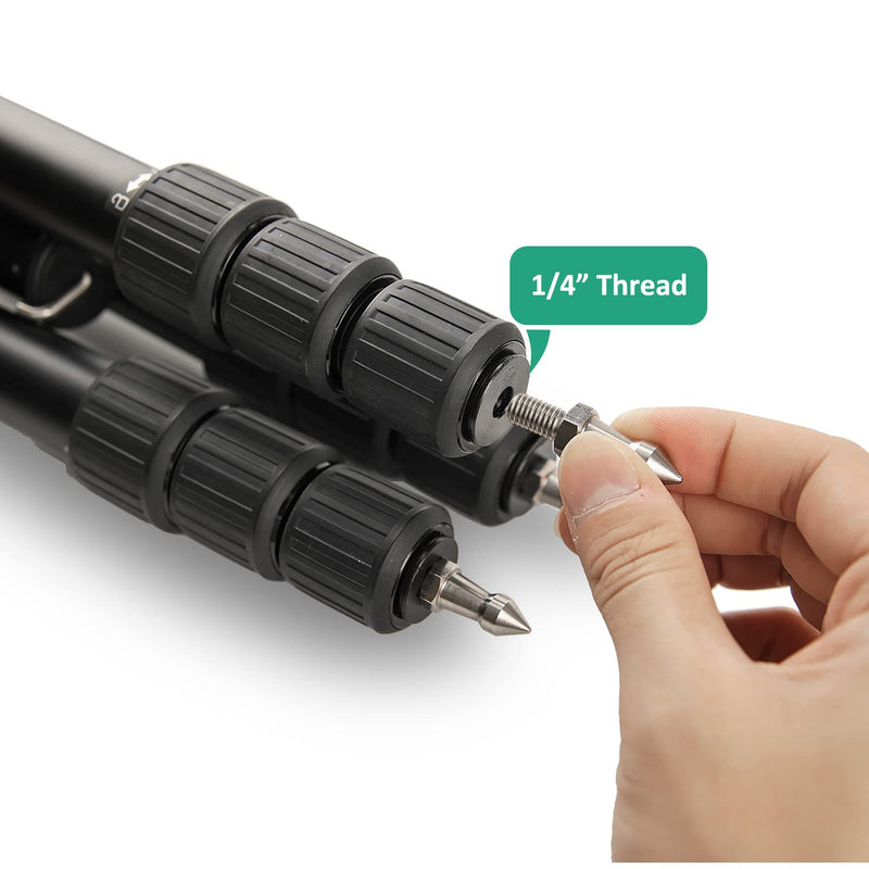 Rigych 3 Sets of 1/4 Thread Rubber Tripod Feet Universal Anti-Slip & Stainless Steel Tripod Spike Feet, Tripod Feet Replacement Parts