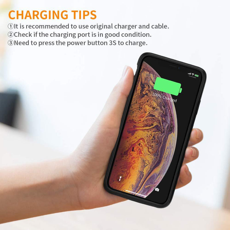 NEWDERY Battery Case for iPhone Xs Max（6.5inch）, 10000mAh Charging Extended Battery Pack Case Compatible with iPhone Xs Max, Portable Rechargeable Battery Case Protective Backup Charger Case