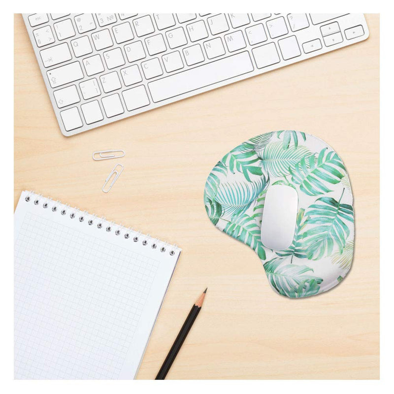 Comidox Ergonomic Mousepad with Wrist Support Silicone Gel Wrist Rest Non-Slip Rubber Base Design Protect Your Wrists and De-Clutter Your Desk(Tropical Green Leaf