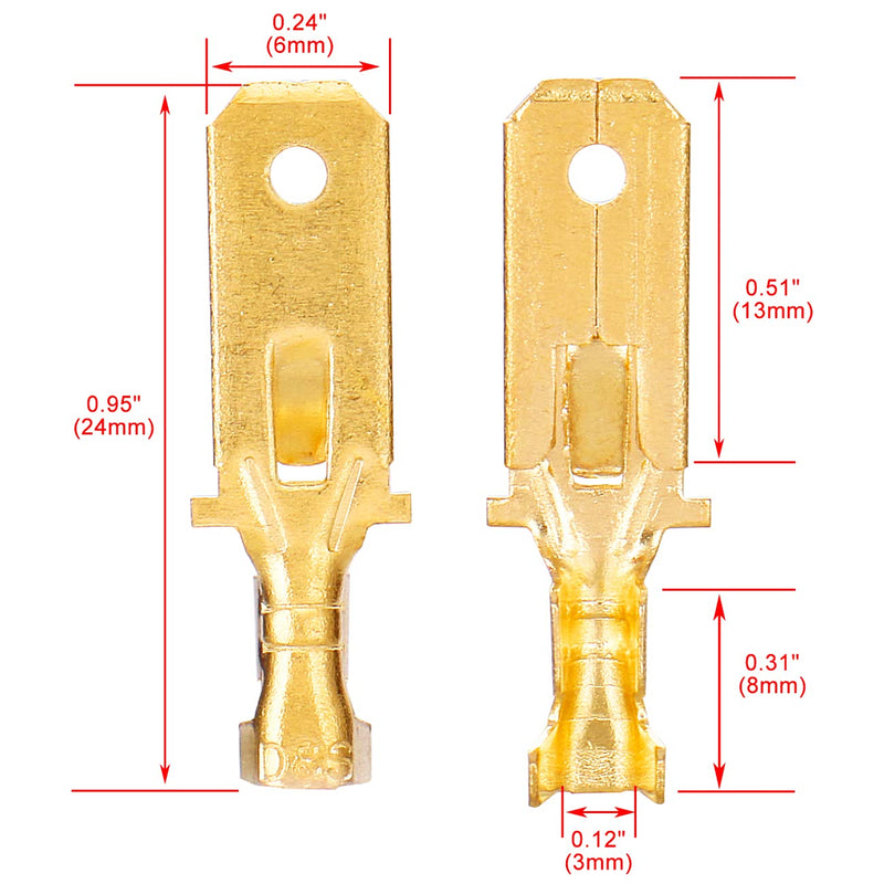 Heschen Flat Connector Quick Connector 6.3mm Crimp Connector Non-Insulated Pack of 100