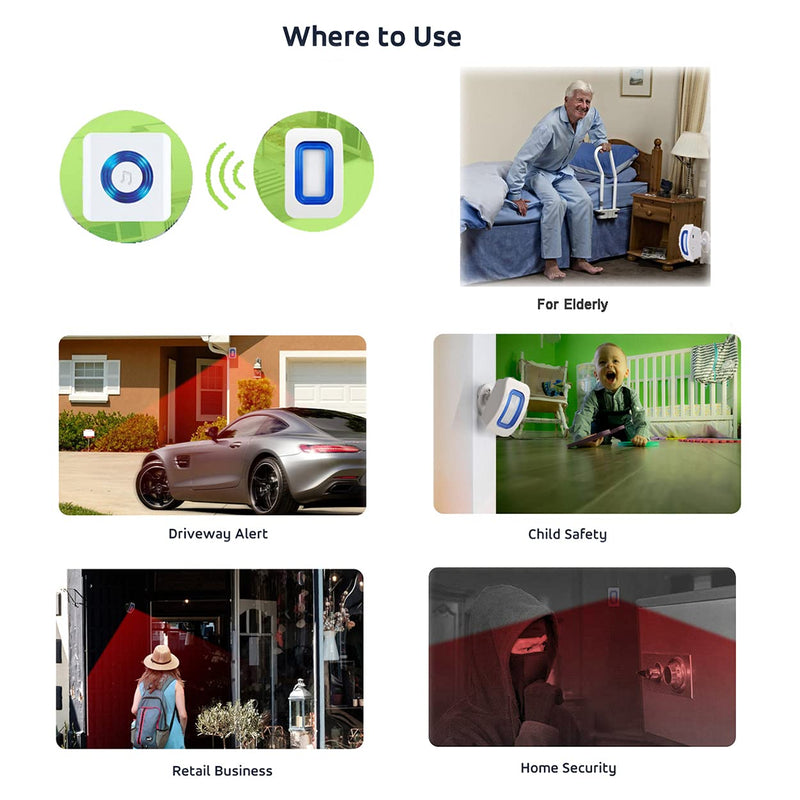 EverNary Wireless Motion Sensor and Pager Bed Alarm and Fall Prevention for Elderly Kids Home (2 Motion Detector +1 Receiver) 1 Receiver + 2 Motion Sensor