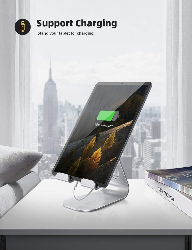 Tablet Stand Adjustable, Lamicall Tablet Stand : Desktop Stand Holder Dock Compatible with Tablet Such as iPad Pro 9.7, 10.5, 12.9 Air Mini 4 3 2, Kindle, Nexus, Tab, E-Reader (4-13") - Silver