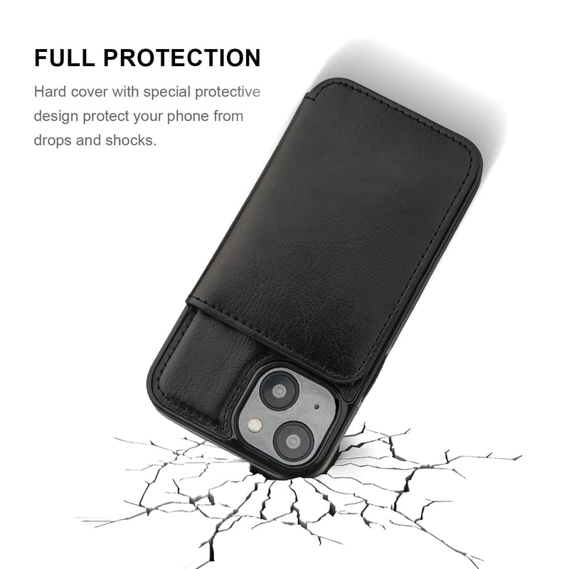 KIHUWEY Compatible with iPhone 14 Wallet Case Credit Card Holder, Premium Leather Kickstand Flip Hidden Magnetic Clasp Durable Shockproof Protective Cover for iPhone 14 6.1 inch (Black) Black