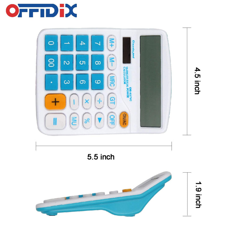 OFFIDIX Desktop Calculator 12 Digit Large LCD Display Calculator Office Desk Calculator, Dual Power Electronic Calculator (Sky Blue) Sky Blue