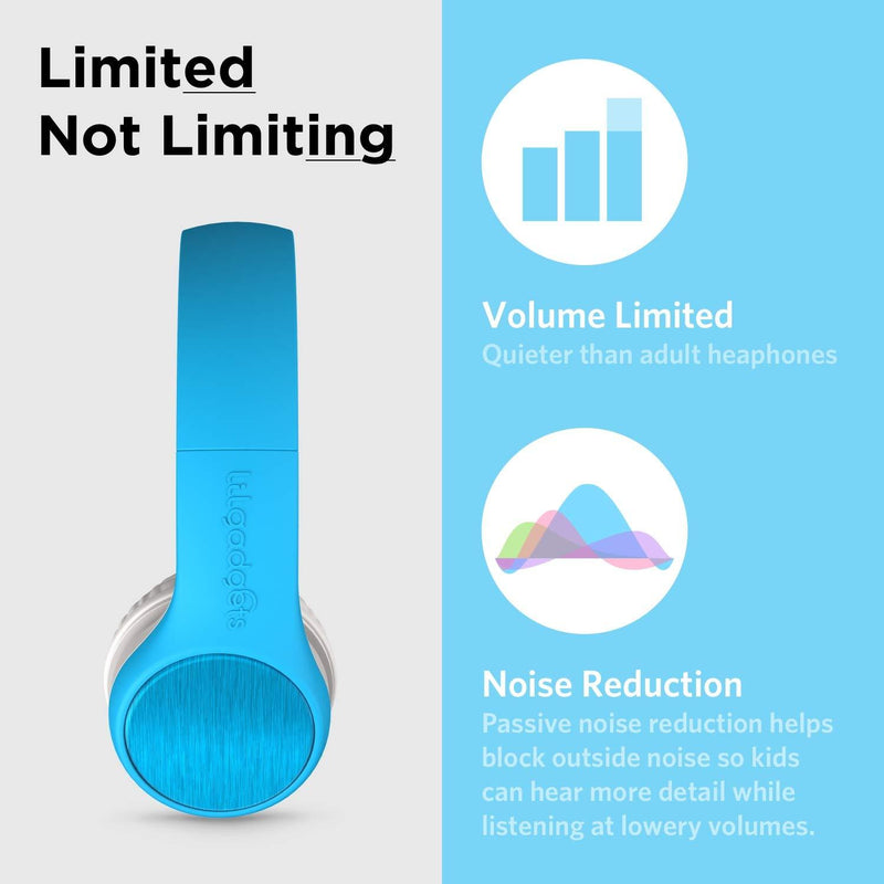 LilGadgets Connect+ Style Kids Premium Volume Limited Wired Headphones with SharePort and Inline Microphone (Children, Toddlers) - Blue