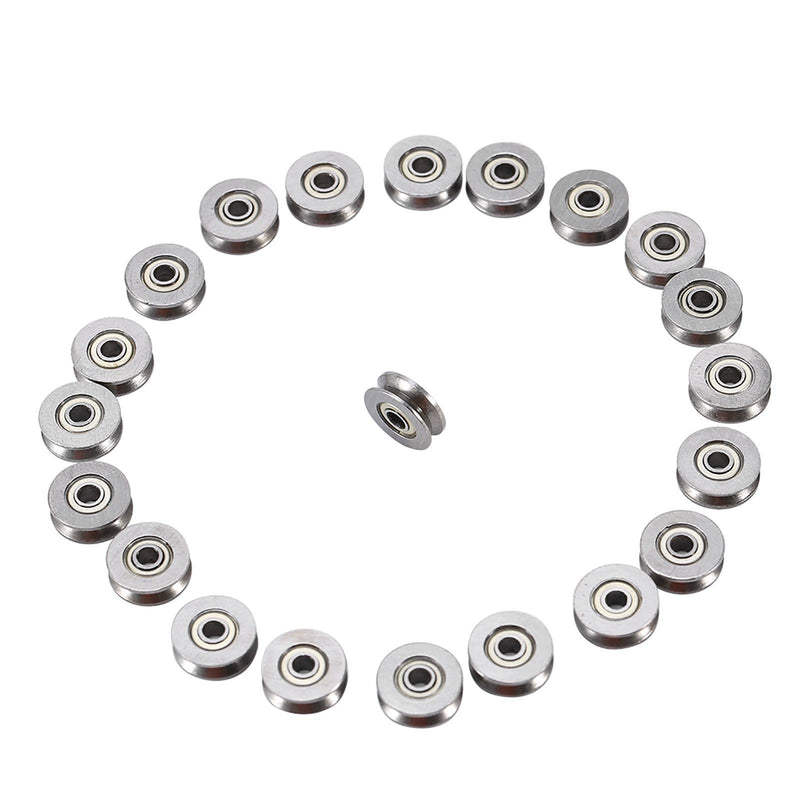 V Groove Bearing, Small Grooved Bearing Pulleys 3x12x4mm, V Groove Track Wheels, Small Fixed Pulley Bulk, V623zz Carbon Steel Replacement for Rail Track Linear Motion System, 20pcs
