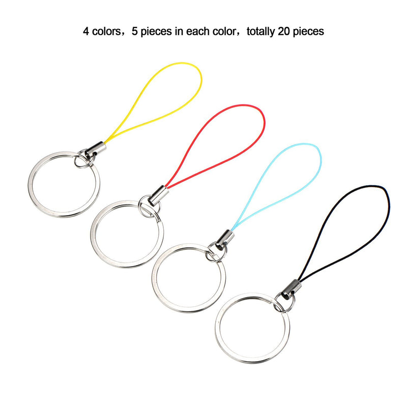 Bememo Keyring with Strap Lanyard for USB Flash Drive MP3 Player Keys Cellphone Keychain, 4 Colors, 20 Pieces
