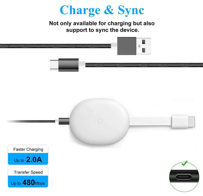 USB Data Sync Charging Cable Compatible for Google Chromecast with Google TV Replacement USB-C Cable