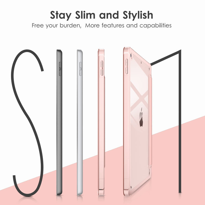 DTTOCASE Case for iPad 9th / 8th / 7th Generation 10.2 inch (2021/2020/2019 Released), Clear Back, TPU Shockproof Frame Cover[Built-in Pencil Holder,Support Auto Sleep/Wake] for ipad 10.2 - Rose Gold
