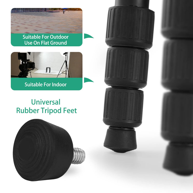 Rigych 3 Sets of 1/4 Thread Rubber Tripod Feet Universal Anti-Slip & Stainless Steel Tripod Spike Feet, Tripod Feet Replacement Parts