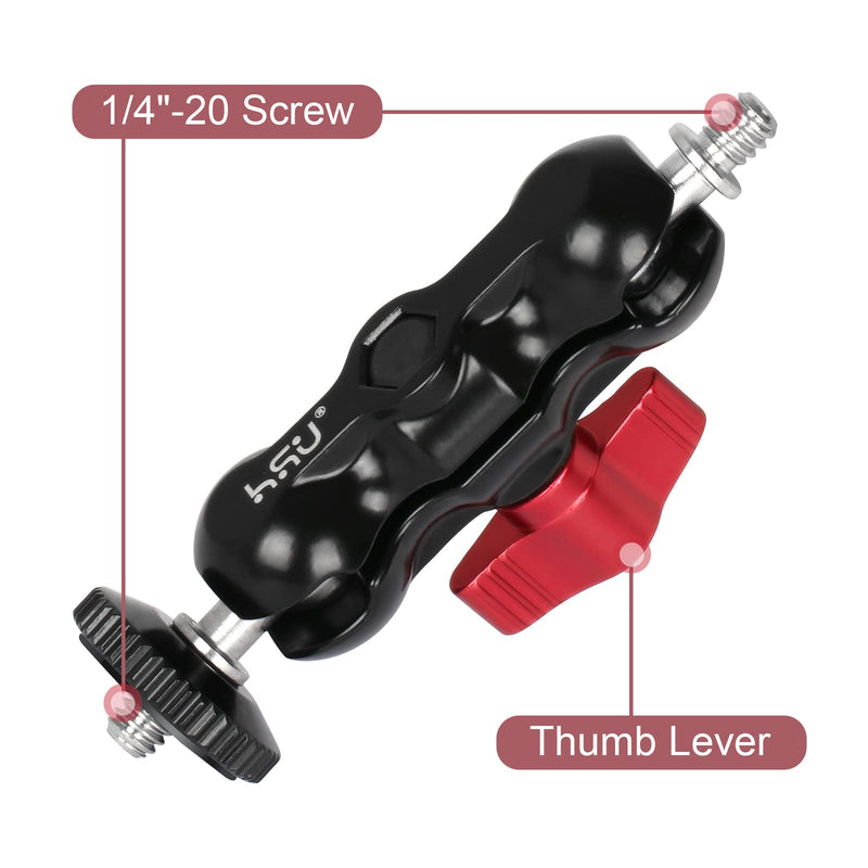 HSU Magic Arm with Dual Ball Head (1/4"-20 Screw) Aluminum Alloy Metal Adjustable Universal Extension Magic Arm for Monitor, Microphone, GoPro