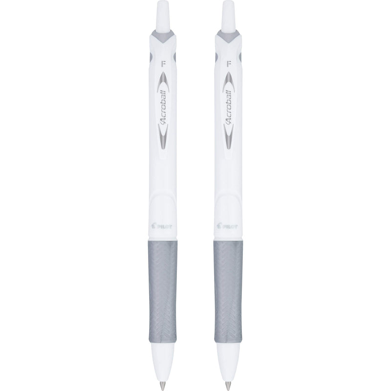 Pilot Acroball PureWhite Retractable Advanced Ink Ball Point Pens; Fine Point, Black Ink, Silver Accents 2-Pack (31895) Ultra-Smooth Writing, Smear-Resistant Advanced Ink for Skip-Free Lines