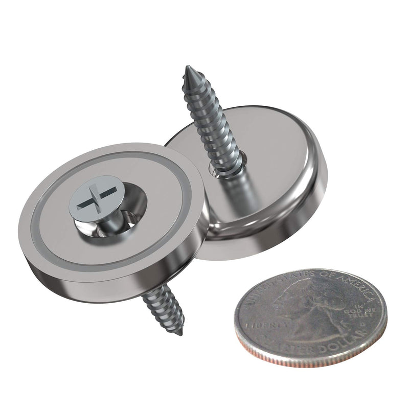 2Pc Neodymium Cup Magnets 90 lbs Pull 1.26" Dia Screw Included