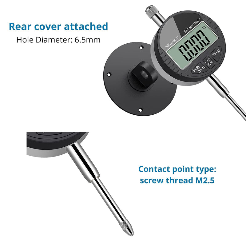 AUTOUTLET Digital Dial Gauge 0.01/0.0005'', Digital Dial Gauge Gauge 0-25.4mm/1'' Measuring Range, with LCD Display, Digital Indicator Gauge Dial Test Indicators for Laboratory Workshop etc. (Black) Black 0-25.4mm/1''( 0.01mm/0.0005'')