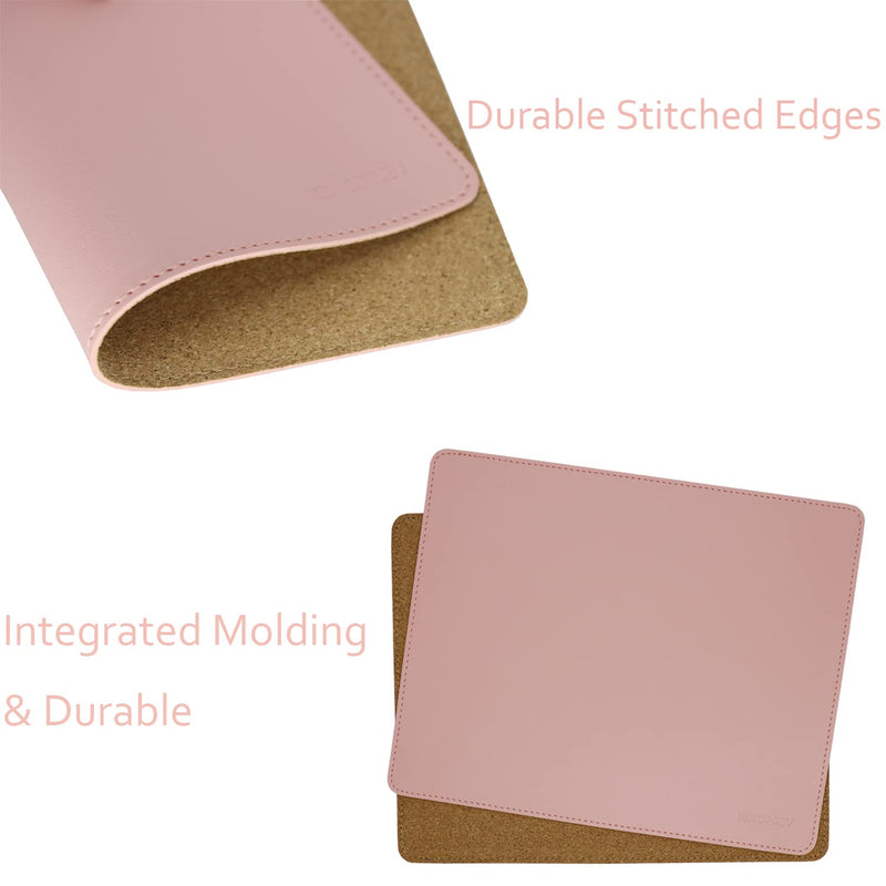 Leather Mouse Pad - Wood Mouse Pad with Stitched Edge,PU Non-Slip Mouse Pad,Double Side Mousepad,Waterproof Gaming Mouse Pad for Computers,Laptop,Office & Home,10.2" x 8.3",1 Pack (Pink) Pink