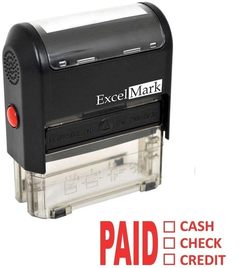 Paid Cash Check Credit - ExcelMark Self-Inking Rubber Stamp - A1539 Red Ink