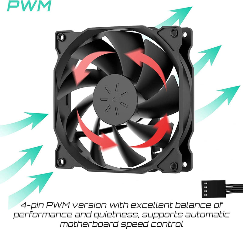 uphere 5-Pack PWM 4PIN Long Life Computer Case Fan 120mm Cooling Case Fan for Computer Cases Cooling,12BK4-5 PWM 4-Pin