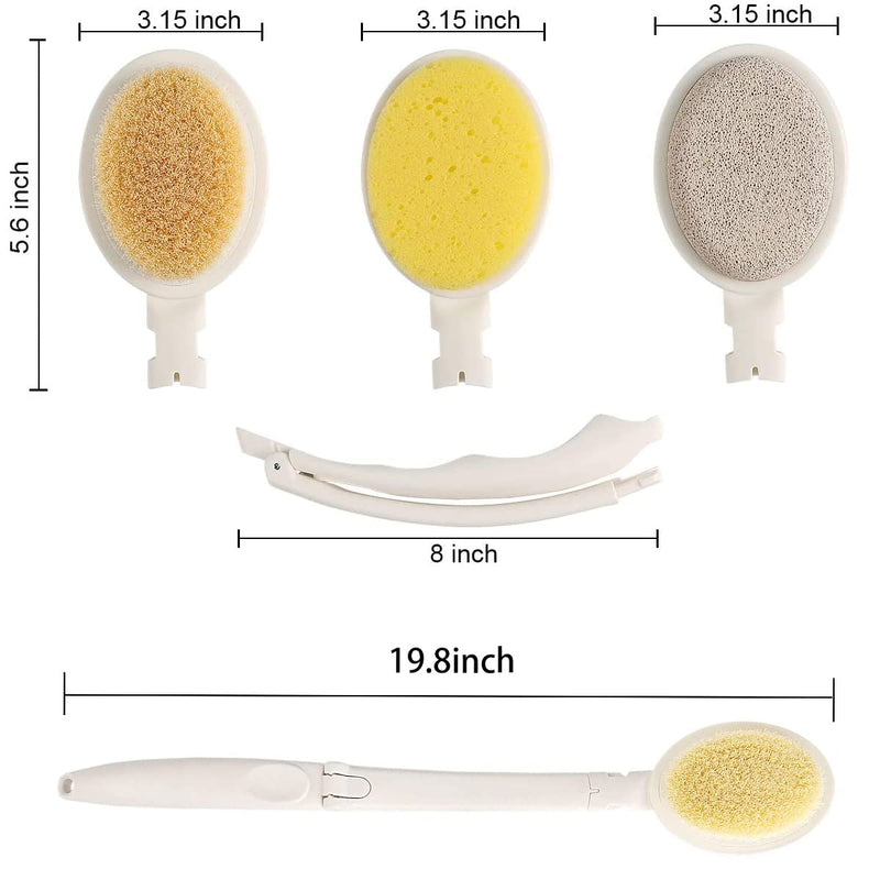 LFJ 3 in 1 Back Bath Brush Set for Shower, 19" Long Handle Body Brush, Bath Sponge and Pumice Gentle Exfoliation and Improved Skin Health, Suitable for Men and Women Nylon soft brush