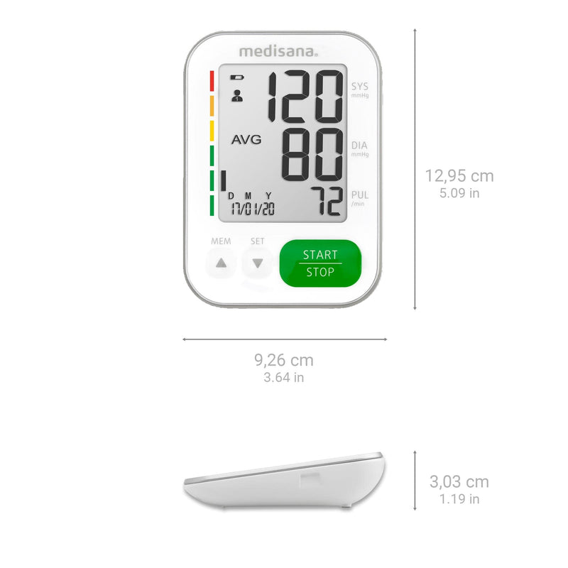 medisana BU 565 blood pressure monitor for the upper arm, precise blood pressure and pulse measurement, memory function, large display for easy reading, traffic light scale, arrhythmia detection & warning