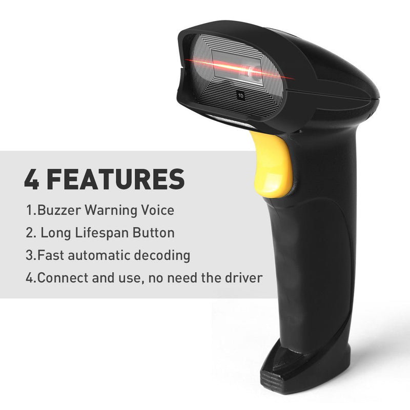 Handheld USB Barcode Scanner Wired 1D Bar Code Reader with USB Cable for Supermarket, Convenience Store, Warehouse