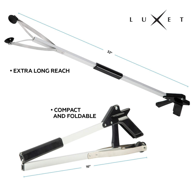Grabber Reacher Suction Cup Grip Tool- Long 32 Inch Foldable Strong Heavy Duty Aluminum Pick Up Stick - Lightweight Trash Litter Picker Claw Extended Gripper Nabber Assist for Elderly, Luxet (Black) 1 Count (Pack of 1) Black