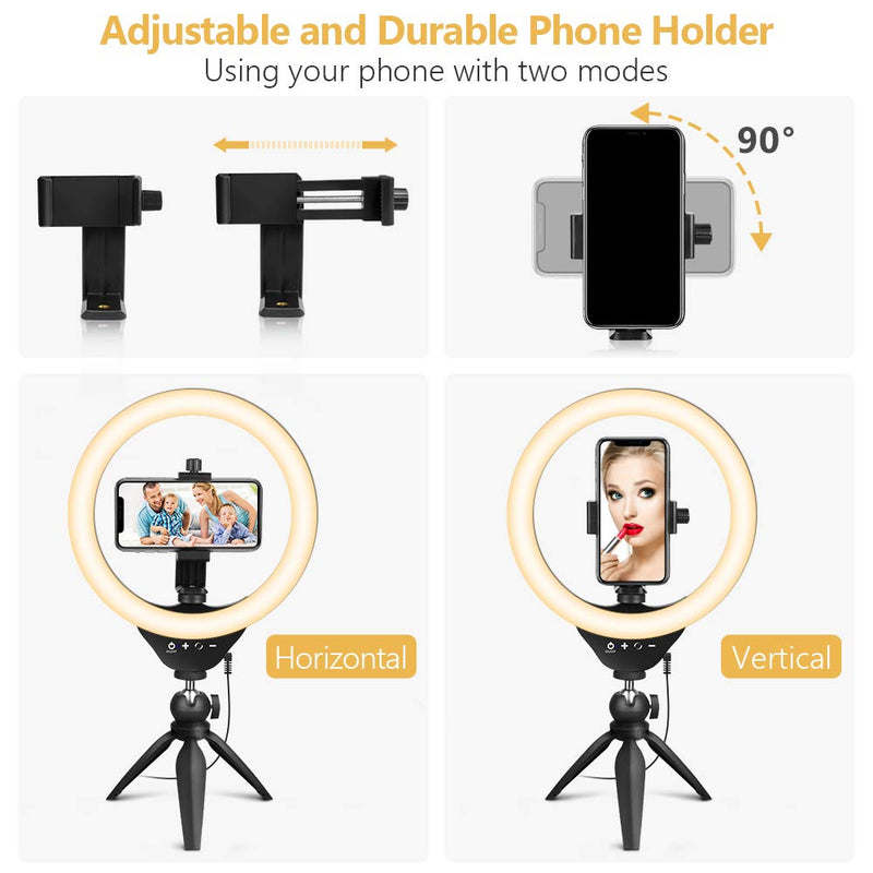 UBeesize 10" Selfie Ring Light with Tripod Stand & Cell Phone Holder, Dimmable Desktop LED Circle Light for Live Streaming/Makeup/YouTube/TIK Tok, Compatible with iOS and Android Phones