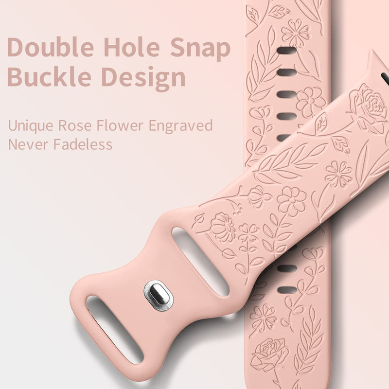 DaQin Flower Engraved Bands Compatible with Apple Watch Band 38mm 40mm 41mm 42mm 45mm 49mm 44mm Women Girl, Soft Silicone Wristbands Replacement for Apple Watch Ultra/iWatch Series 8 7 6 5 4 3 2 1 SE Black/White/Gray/Pink Sand 38mm/40mm/41mm